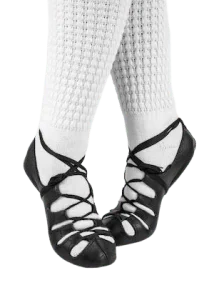 Ghillies soft Irish dancing shoes white poodle socks