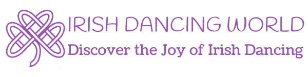 Irish Dancing World Logo with celtic knot and purple text