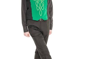 Young man in costume for irish dance isolated on white