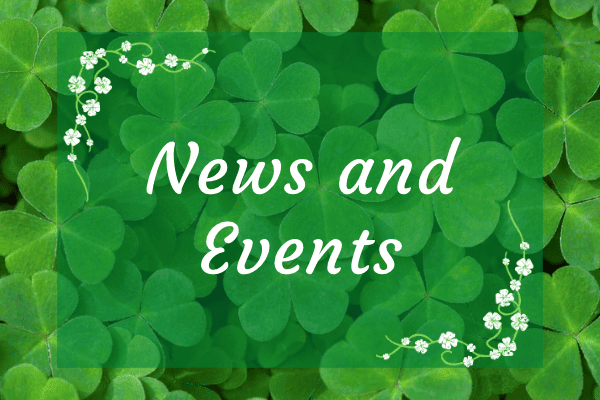 Irish dance news and events sign on 4-leaf clover background